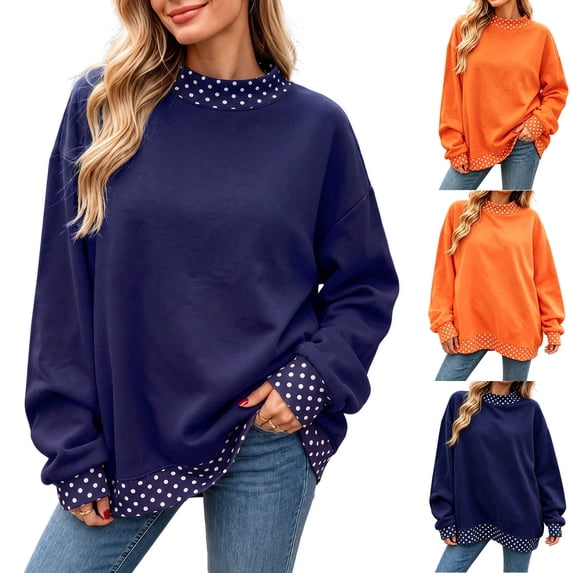 Zormilly Women's Sweatshirt Fleece Long Sleeve Mock Neck Sweatshirts with Polka Dot Fashion Oversized Winter Pullover, S-2XL