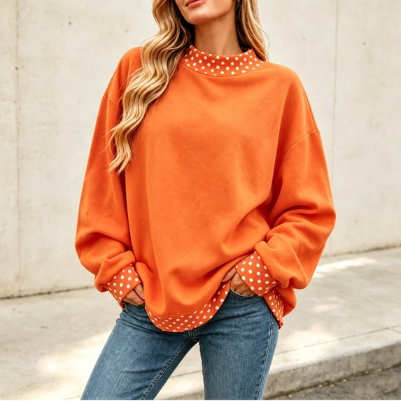 Zormilly Women's Sweatshirt Fleece Long Sleeve Mock Neck Sweatshirts with Polka Dot Fashion Oversized Winter Pullover, S-2XL