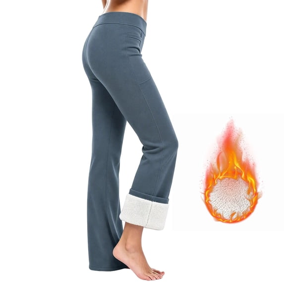 Zormilly Yoga Pants Women Winter Fleece Lined Elastic High Waisted Flare Pants with Pockets Stretchy Soft Sport Pants, S-2XL