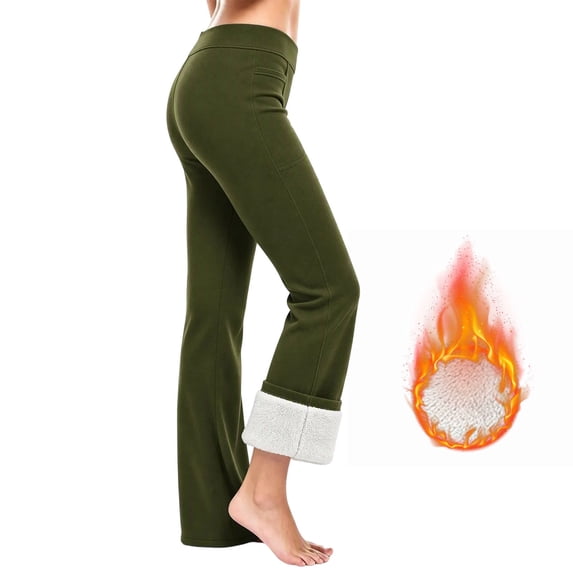 Zormilly Yoga Pants Women Winter Fleece Lined Elastic High Waisted Flare Pants with Pockets Stretchy Soft Sport Pants, S-2XL