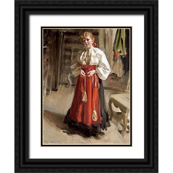 Zorn, Anders Leonard 15x18 Black Ornate Wood Framed with Double Matting Museum Art Print Titled - Girl In Orsa Costume