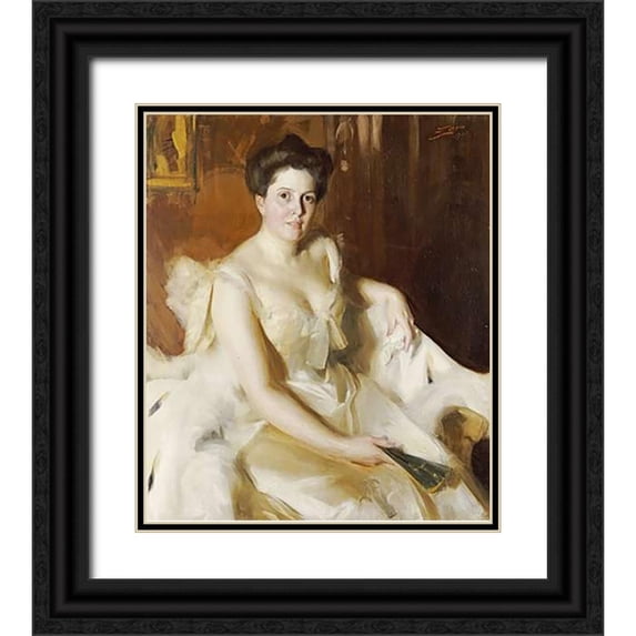 Zorn, Anders Leonard 20x23 Black Ornate Wood Framed with Double Matting Museum Art Print Titled - Portrait of Mrs De Ver Warner