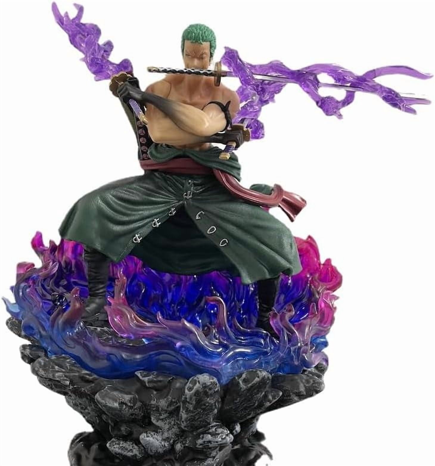 Zoro Figure Flame Effects Three Swords Roronoa Zoro Anime Figures 30cm/11.8inch Handmade PVC Anime Character Model Statue Collectible Craft Gift