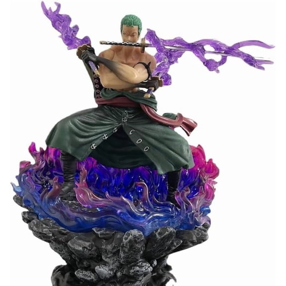 Zoro Figure Flame Effects Three Swords Roronoa Zoro Anime Figures 30cm/11.8inch Handmade PVC Anime Character Model Statue Collectible Craft Gift
