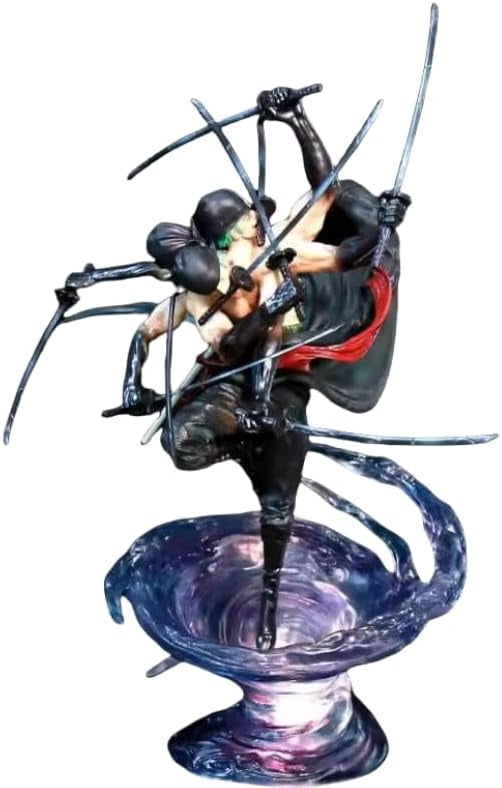 Zoro Figure, Luminous Nine Swords Flow Zoro Action Figures 35cm/13.8inch Handmade Cosplay PVC Statues Souvenirs for Anime Fans Gifts