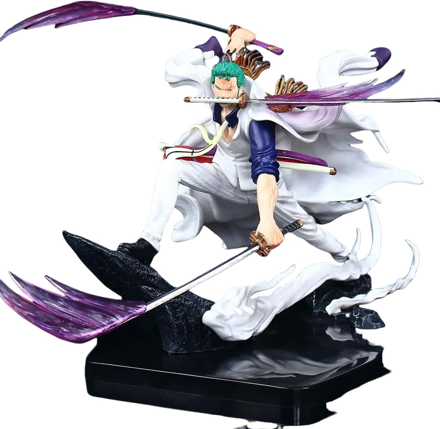Zoro Figures, Cloak Zoro Action Figure Statue 26cm/10.2inch PVC Anime Cartoon Manga Game Character Model Collectible Decoration Craft Gift (White)