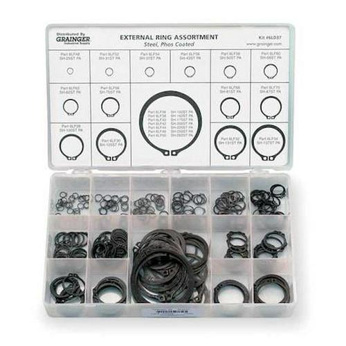 Zoro Select External Retaining Ring Assortment, Steel, Phosphate Finish, 21 Sizes