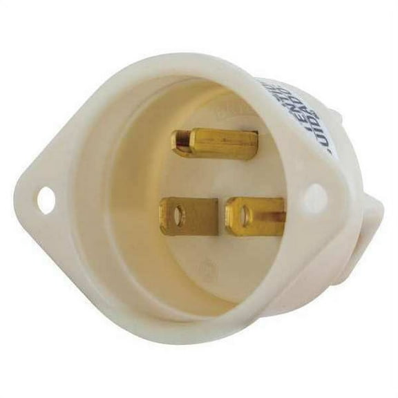 ZoroSelect Flanged Inlet, 15 A Amps, 125V AC, Panel Mount, Inlet Outlet, 5-15R, White