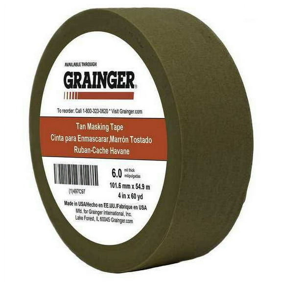 Packaging Tape, 4 in W x 60 yd L, 5.7 mil Thick, Tan, Rubber Adhesive