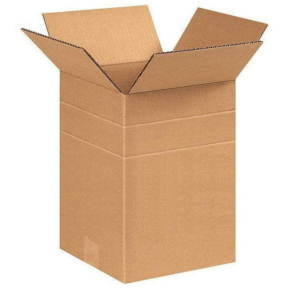 ZoroSelect Multi-Depth Corrugated Boxes, 8 1/2" x 8 1/2" x 12", Kraft, 25/Bundle