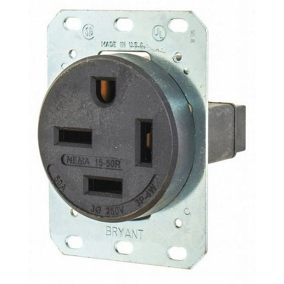 ZoroSelect Receptacle, 50 A Amps, 250V AC, Flush Mount, Single Outlet, 15-50R, Black