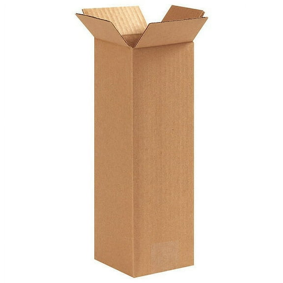 ZoroSelect Tall Corrugated Boxes, 4" x 4" x 12", Kraft, 25/Bundle