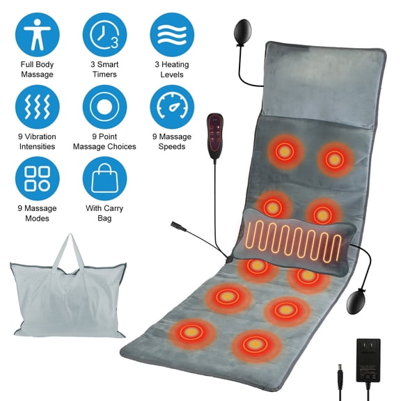 Zorpupoa Full Body Massage Mat with Heat, Electric Vibration Pad with 10 Motors, 3 Timers & Inflatable Head Pillow for Back Relief