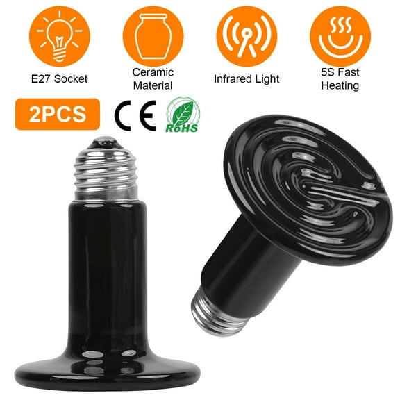 Zorpupoa 150W Ceramic Heat Emitter, 2Pcs Reptile Heat Lamp No Light Emitting for Reptiles, Amphibian, Lizard, Turtle, Snake, Black