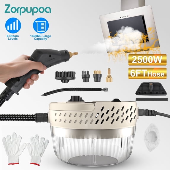 Zorpupoa 2500W Handheld High Temperature Pressure Steamer Cleaner, 1400ML Tank 6 Steam Levels for Home Office Car Tile Floor Couch Grease Grout