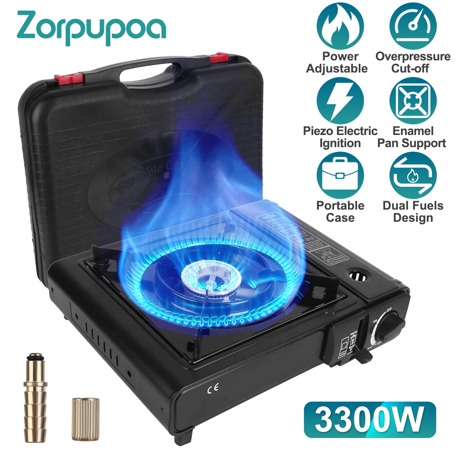 Zorpupoa 1Pc 3300W Portable Camping Stove Butane Dual Fuel Burner Piezo ...