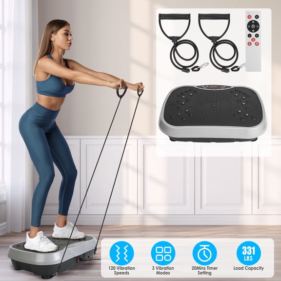 Zorpupoa 1Pc  Exercise Machine Vibrating Plate Exercise Machine with Resistance Band Remote Control Home Gym Equipment Lymphatic Drainage Weight Loss for Women Men Black