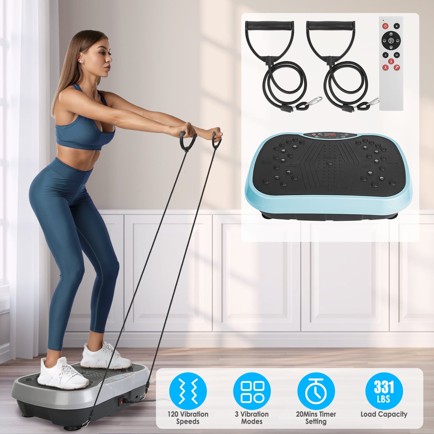 Zorpupoa 1Pc  Exercise Machine Vibrating Plate Exercise Machine with Resistance Band Remote Control Home Gym Equipment Lymphatic Drainage Weight Loss for Women Men Blue