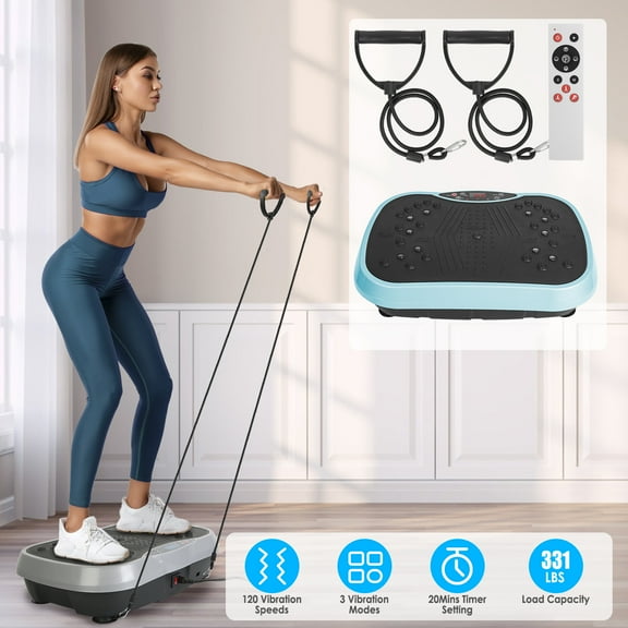 Zorpupoa 1Pc  Exercise Machine Vibrating Plate Exercise Machine with Resistance Band Remote Control Home Gym Equipment Lymphatic Drainage Weight Loss for Women Men Blue