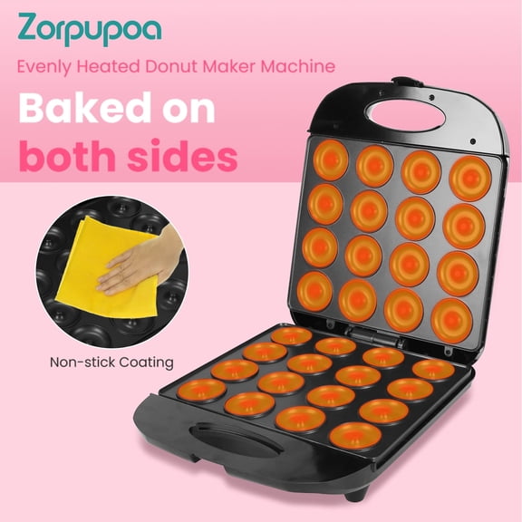 Zorpupoa 1Pc Mini Donut Maker, 16-Hole Non-Stick Double-Sided Heating Doughnut Machine with Overheat Protection for Home Breakfast Dessert Baking