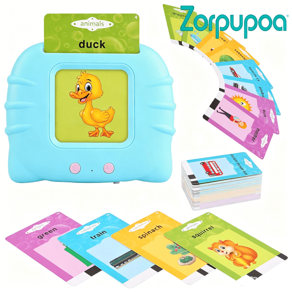 Zorpupoa 224 Words 112 Talking Flash Cards Electronic Cognitive Audio, Animal Shape Color Repeat Learning for Toddlers Early Education (Blue)