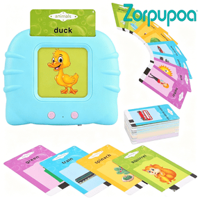 Zorpupoa 224 Words 112 Talking Flash Cards Electronic Cognitive Audio, Animal Shape Color Repeat Learning for Toddlers Early Education (Blue)
