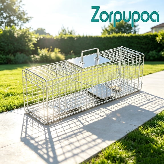 Zorpupoa 27 In Folding Steel Live Animal Trap Cage Humane Catch and Release Sensitive Trigger for Stray Cats Raccoons Rabbits in Backyard Garden Farm