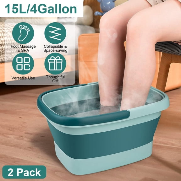 Zorpupoa 2Pack Collapsible Foot Bath Basin, 4Gallon Foot Soak Tub with 8 Massage Rollers 54 SPA Bumps, Green