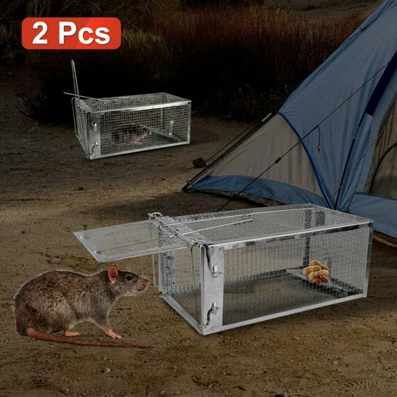 Zorpupoa 2Pc Humane Live Rat Trap Cage Galvanized Steel Zorpupoa 1Pc Mouse Trap for Rodent Control Reusable with Detachable U-Shaped Rod Indoor/Outdoor Use