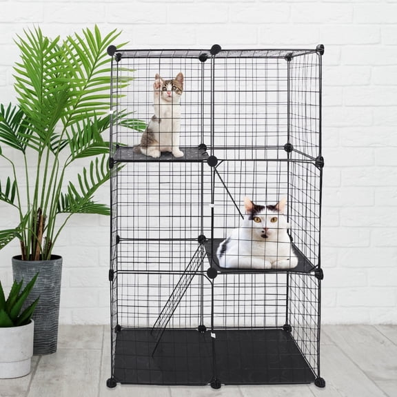 Zorpupoa 3 Tier Metal Cat Cage Indoor House Detachable Kitten House Cat Exercise Place for 1-2 Small Medium Cats Blackwith 3 Doors and 2 Ladders, Black
