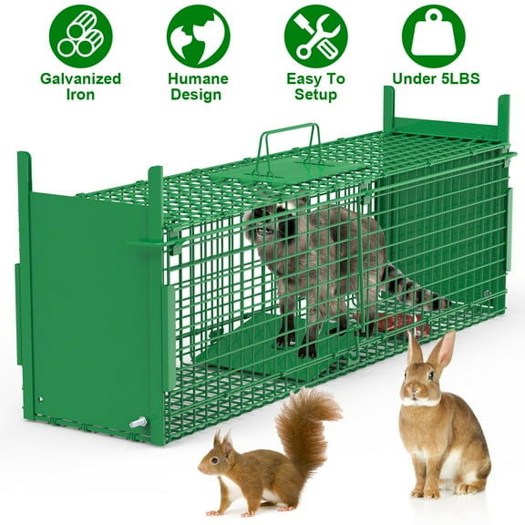 Zorpupoa 38in 2 Door Live Animal Cage Trap For Animals Under 18LBS Easy To Setup Humane Galvanized Iron Trap Cage For Raccoons Armadillos Groundhogs Muskrats Opossums Skunks