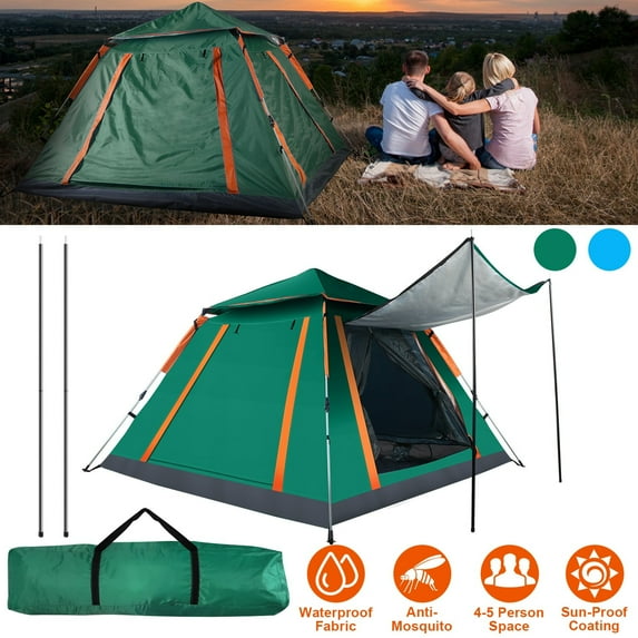 Zorpupoa 4-5 Person Family Camping Tent, Easy Setup Waterproof Camping Tent with 2 Mosquito Nets Windows, Green