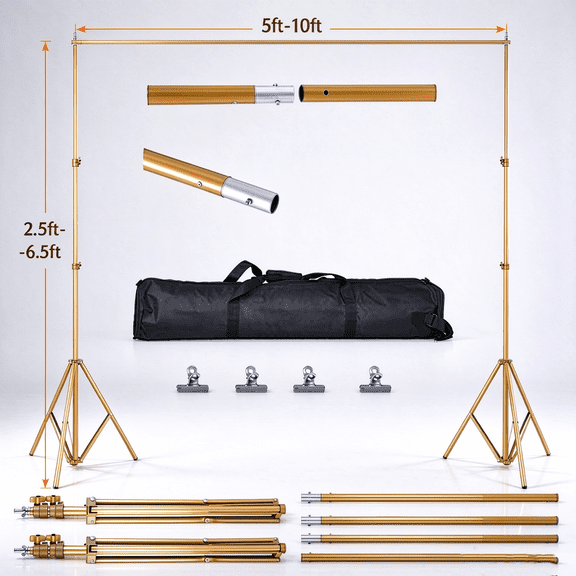 Zorpupoa 6.5x10FT Photo Video Backdrop Stand, Heavy Duty Adjustable Background Support System for Photography Studio, with Carrying Bag & Clamps