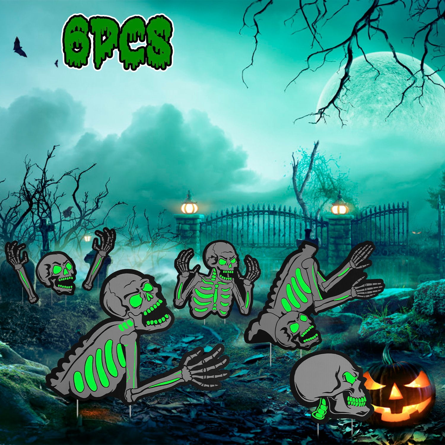 Zorpupoa 6Pcs Halloween Skeleton Yard Sign Decorations Outdoor ...