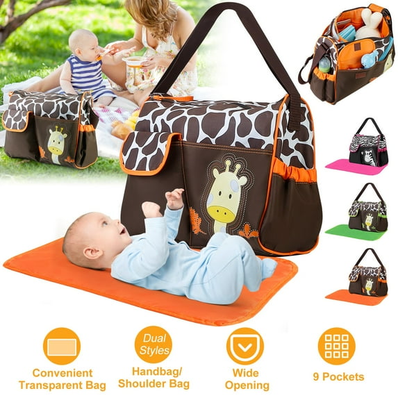Zorpupoa Baby Nappy Diaper Bag, Adjustable Strap Mummy Tote Diaper Bag with 20.5x11.25in Wipeable Diaper Changing Pad for Mom Dad Use, Orange