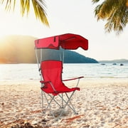 Zorpupoa Folding Camping Chair Heavy Duty Steel Portable Beach Canopy Chair Sun Protection 330LBS Load with Cup Holder for Outdoor Beach Poolside Camping Red