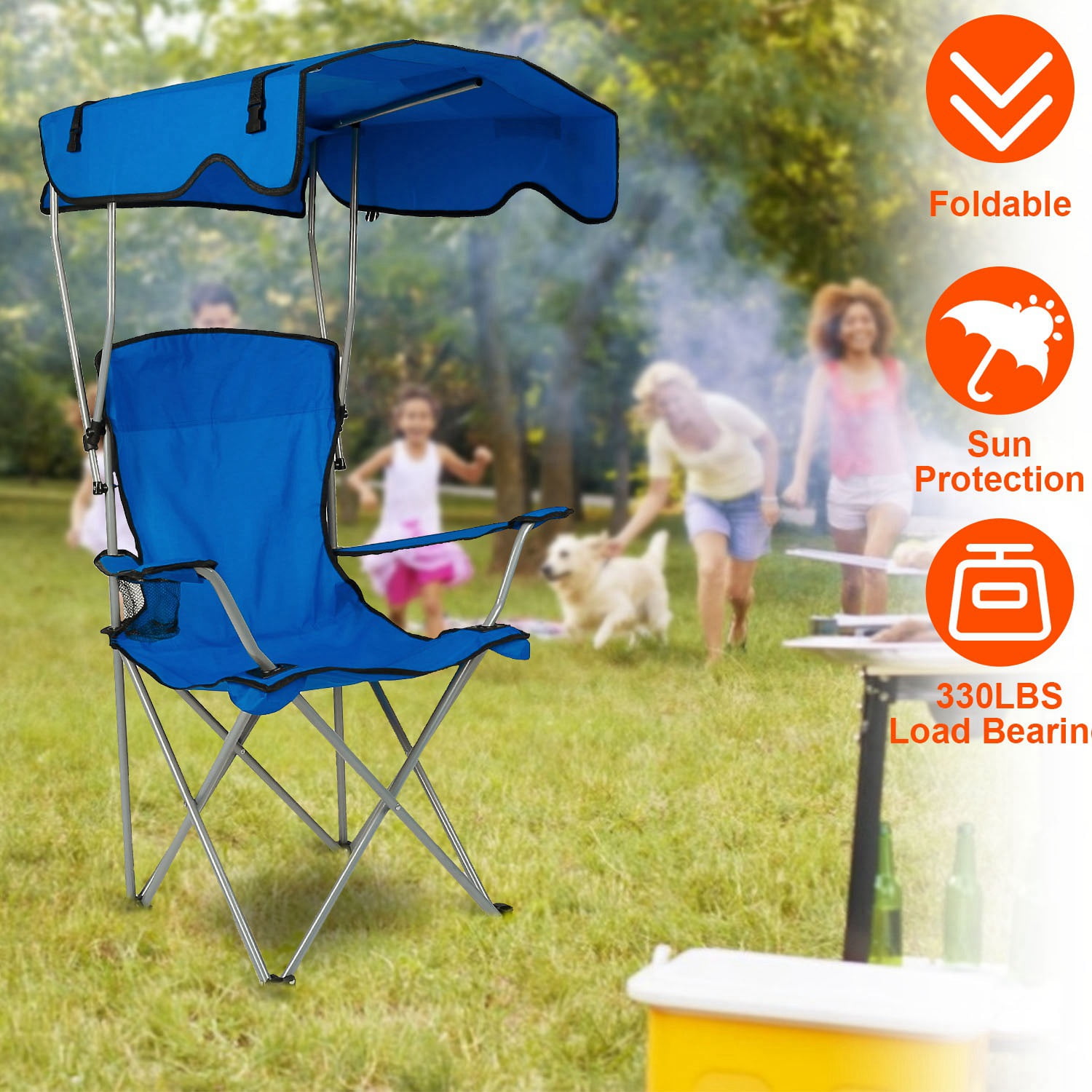 Fresh Fab Finds Foldable Beach Canopy Chair Sun Protection Camping Lawn Canopy Chair 330LBS Load Folding Seat w/ Cup Holder For Beach Poolside Travel Picnic