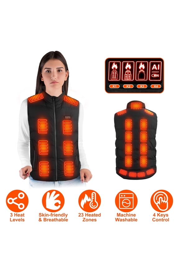 Heated Vest for Men Women, 23 Heating Zones, 3 Heat Levels, Machine Washable Heating Vest (Battery Pack Not Included)