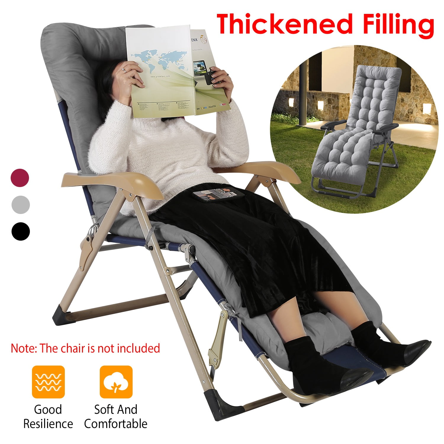 Zorpupoa Indoor Outdoor Lounge Chair Cushion, 71x22x4" Plus Thickened Rocking Chair Cushion, Grey