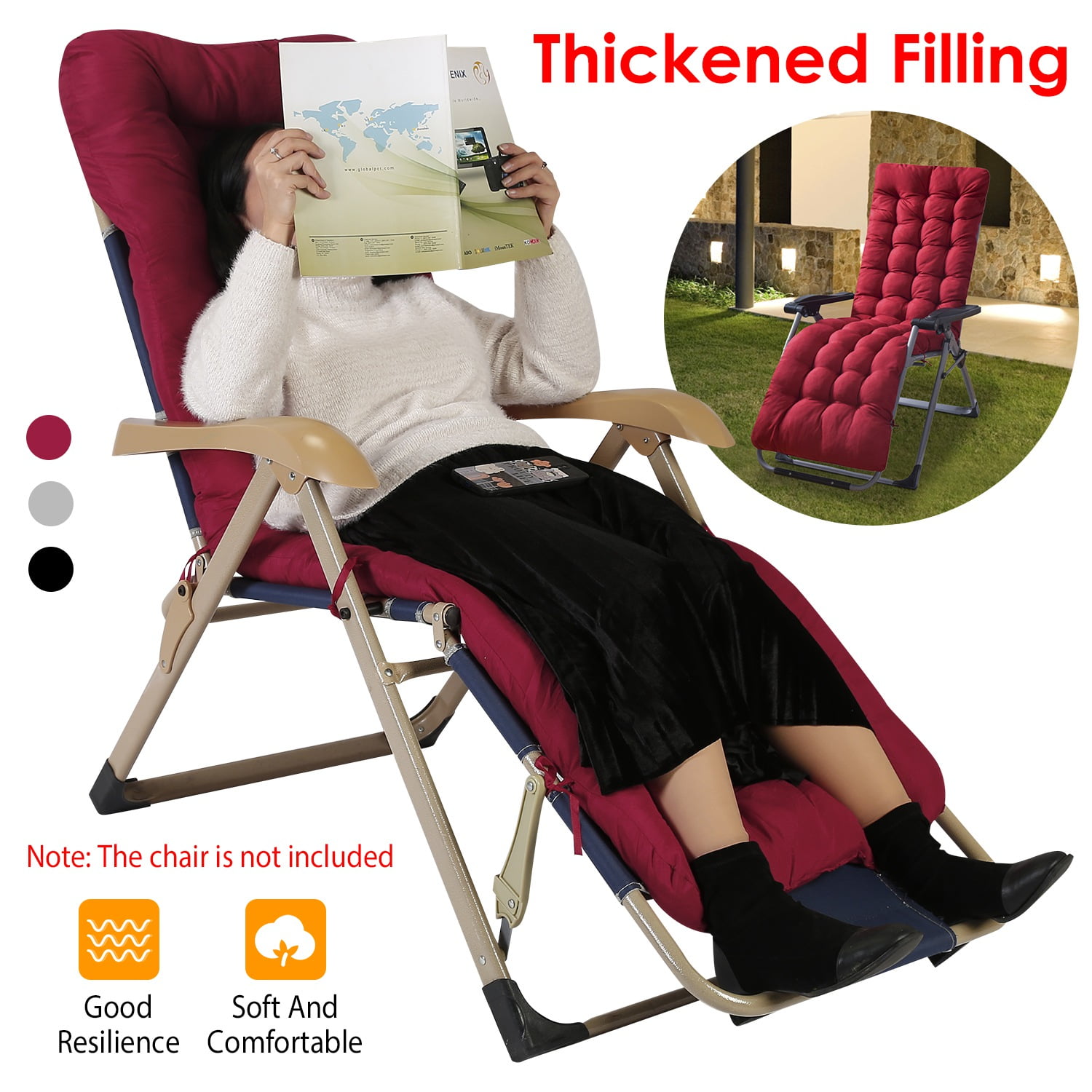 Zorpupoa Indoor Outdoor Lounge Chair Cushion, 71x22x4" Plus Thickened Rocking Chair Cushion, Red