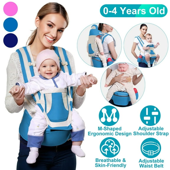 Zorpupoa Kid Carrier with Hip Seat, Ergonomic Adjustable Infant Carrier with 15 Carrying Positions for Under 55lbs Weight 0-4 Years Old, Blue