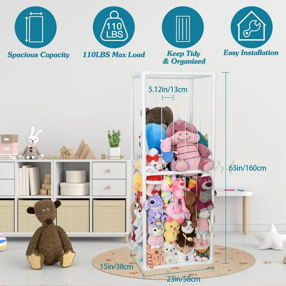 Zorpupoa Large Stuffed Animal Storage Organizer, 63x23x15in PVC Shelf