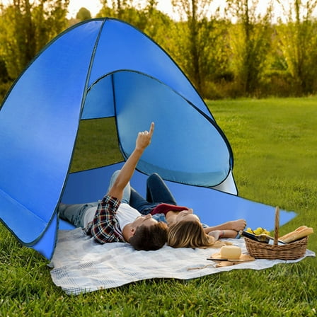 Zorpupoa Portable Beach Tent, 5.4x4.9x3.6ft Pop up Tent 50+ UPF UV Protection Waterproof for Camping Beach, Blue