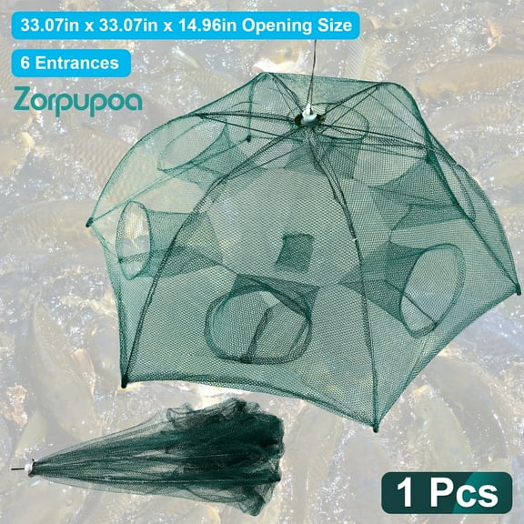 Zorpupoa Portable Folded Fishing Trap Net 6 Sides 6 Holes Automatic Mesh Crab Shrimp Minnow Crayfish Bait Catcher Collapsible Design for Easy Storage 1Pc