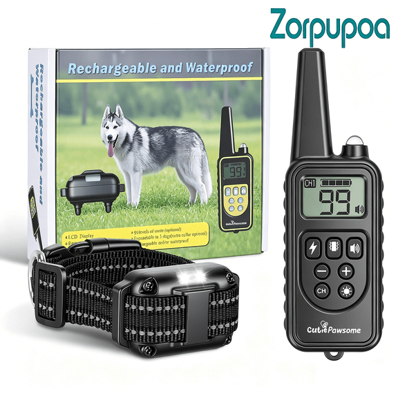 Zorpupoa Rechargeable Wireless Dog Training Collars with Remote, IP68 Waterproof 4 Modes 3 Channels for Medium Small Dogs Backyard Park (black)