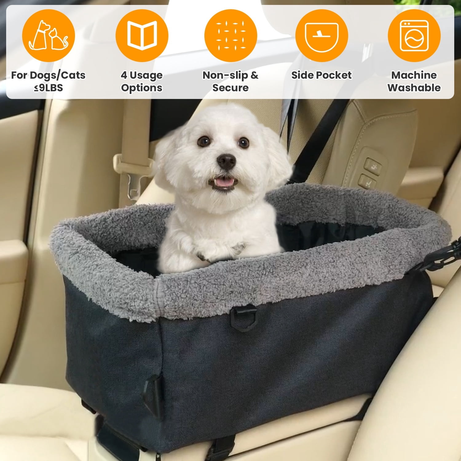 Zorpupoa Small Dog Car Seat with Harness, Foldable Pet Booster Seat for Dogs Cats Up to 9lbs, Black