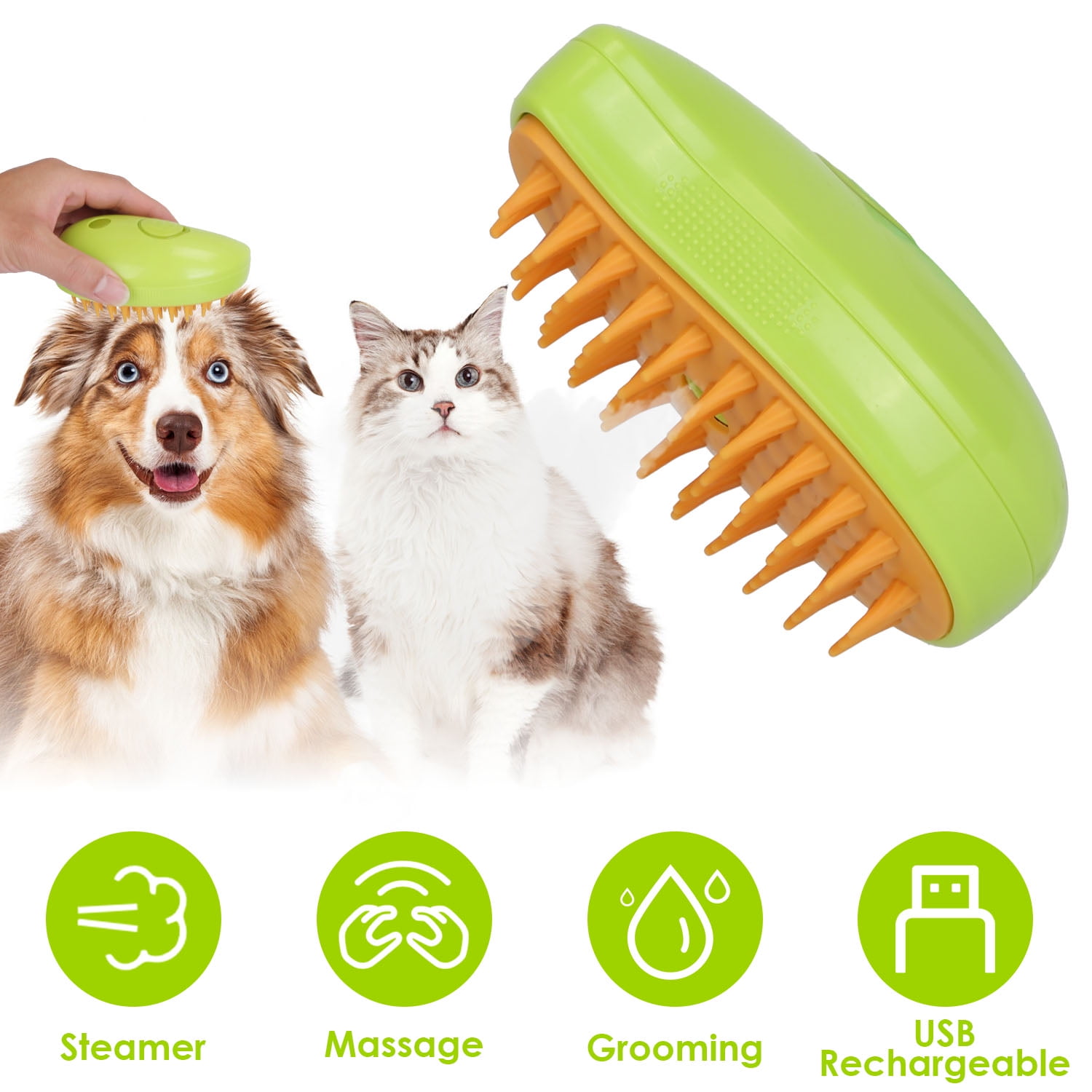 Zorpupoa Steam Cat Brush, USB Rechargeable Pet Grooming Massage Steam Brush for Cats Dogs, Green