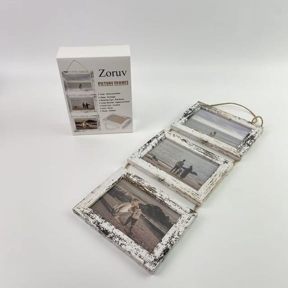 Zoruv Picture frames, wall mounted frame 5 x 7 inches collage 3 frames, wooden gallery with ropes, used to display 4 x 6 inch wall decoration photos, set of 3 frames