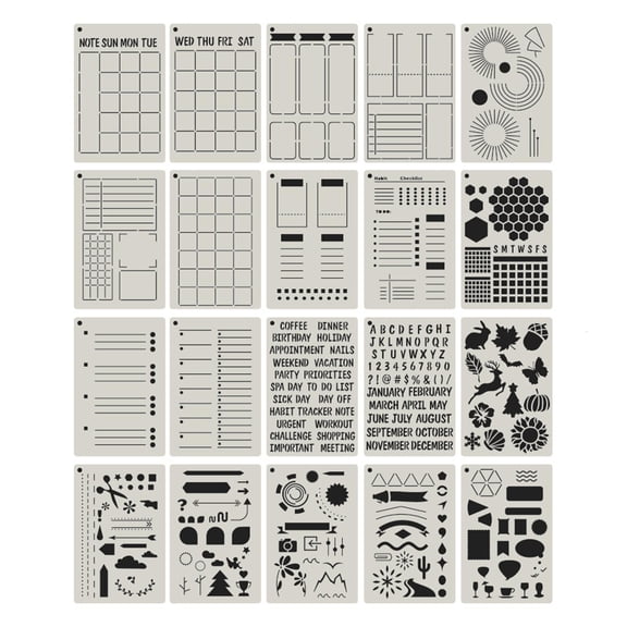 Zorvai 20 Pcs Journal Templates Scrapbooking Stencil for DIY A5 Journal Planner Notepad