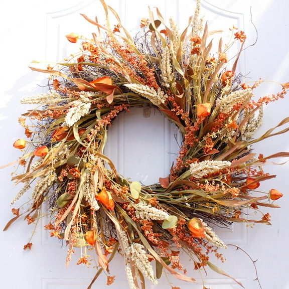 Zorvai 24 Inch Fall Wreath Front Door Wreath Harvest Wheat Grain Garland Autumn Wreaths